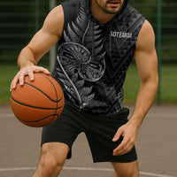 New Zealand Ta Moko Silver Fern Sleeveless Hoodie Taniko Taniwha Motifs
