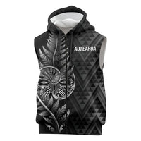 New Zealand Ta Moko Silver Fern Sleeveless Zip Hoodie Taniko Taniwha Motifs