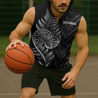 New Zealand Ta Moko Silver Fern Sleeveless Zip Hoodie Taniko Taniwha Motifs