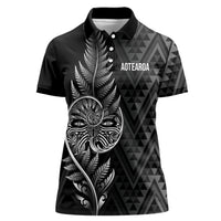 New Zealand Ta Moko Silver Fern Women Polo Shirt Taniko Taniwha Motifs