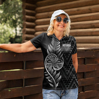 New Zealand Ta Moko Silver Fern Women Polo Shirt Taniko Taniwha Motifs