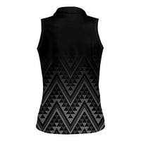 New Zealand Ta Moko Silver Fern Women Sleeveless Polo Shirt Taniko Taniwha Motifs