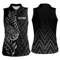 New Zealand Ta Moko Silver Fern Women Sleeveless Polo Shirt Taniko Taniwha Motifs