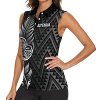 New Zealand Ta Moko Silver Fern Women Sleeveless Polo Shirt Taniko Taniwha Motifs