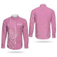 New Zealand Ta Moko Silver Fern Pink Couples Matching Short Sleeve Bodycon Dress and Long Sleeve Button Shirt Taniko Taniwha Motifs
