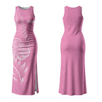 New Zealand Ta Moko Silver Fern Pink Couples Matching Tank Maxi Dress and Hawaiian Shirt Taniko Taniwha Motifs