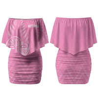 New Zealand Ta Moko Silver Fern Pink Family Matching Off Shoulder Short Dress and Hawaiian Shirt Taniko Taniwha Motifs