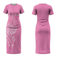 New Zealand Ta Moko Silver Fern Pink Family Matching Short Sleeve Bodycon Dress and Hawaiian Shirt Taniko Taniwha Motifs