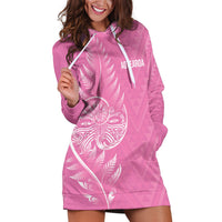 New Zealand Ta Moko Silver Fern Pink Hoodie Dress Taniko Taniwha Motifs
