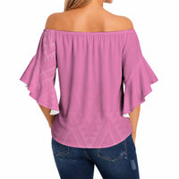New Zealand Ta Moko Silver Fern Pink Off Shoulder Wrap Waist Top Taniko Taniwha Motifs