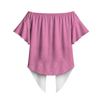 New Zealand Ta Moko Silver Fern Pink Off Shoulder Wrap Waist Top Taniko Taniwha Motifs