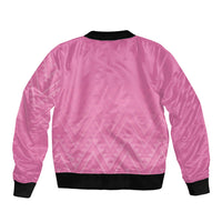 New Zealand Ta Moko Silver Fern Pink Sleeve Zip Bomber Jacket Taniko Taniwha Motifs