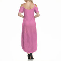 New Zealand Ta Moko Silver Fern Pink Summer Maxi Dress Taniko Taniwha Motifs