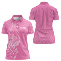 New Zealand Ta Moko Silver Fern Pink Women Polo Shirt Taniko Taniwha Motifs