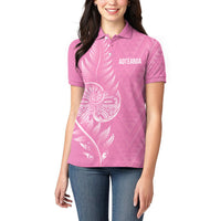 New Zealand Ta Moko Silver Fern Pink Women Polo Shirt Taniko Taniwha Motifs