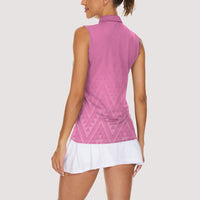 New Zealand Ta Moko Silver Fern Pink Women Sleeveless Polo Shirt Taniko Taniwha Motifs