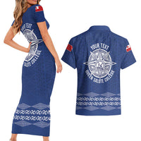 Queen Salote College 100 Years Anniversary Personalized Couples Matching Short Sleeve Bodycon Dress and Hawaiian Shirt Tonga QSC Royal Blue LT7 - Polynesian Pride