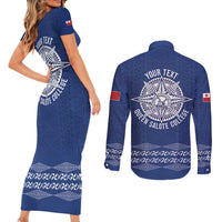 Queen Salote College 100 Years Anniversary Personalized Couples Matching Short Sleeve Bodycon Dress and Long Sleeve Button Shirt Tonga QSC Royal Blue LT7 - Polynesian Pride