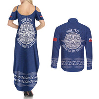 Queen Salote College 100 Years Anniversary Personalized Couples Matching Summer Maxi Dress and Long Sleeve Button Shirt Tonga QSC Royal Blue - Polynesian Pride