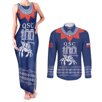 Queen Salote College 100 Years Anniversary Personalized Couples Matching Tank Maxi Dress and Long Sleeve Button Shirt Tonga QSC Royal Blue - Polynesian Pride
