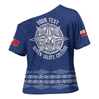 Queen Salote College 100 Years Anniversary Personalized Cross Shoulder Shirt Tonga QSC Royal Blue - Polynesian Pride