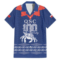 Queen Salote College 100 Years Anniversary Personalized Family Matching Off Shoulder Maxi Dress and Hawaiian Shirt Tonga QSC Royal Blue - Polynesian Pride