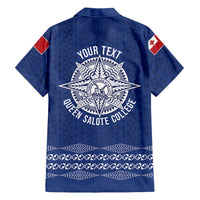 Queen Salote College 100 Years Anniversary Personalized Family Matching Short Sleeve Bodycon Dress and Hawaiian Shirt Tonga QSC Royal Blue LT7 - Polynesian Pride