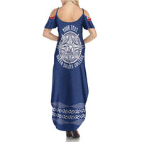 Queen Salote College 100 Years Anniversary Personalized Family Matching Summer Maxi Dress and Hawaiian Shirt Tonga QSC Royal Blue LT7 - Polynesian Pride