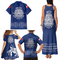 Queen Salote College 100 Years Anniversary Personalized Family Matching Tank Maxi Dress and Hawaiian Shirt Tonga QSC Royal Blue LT7 - Polynesian Pride
