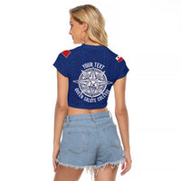 Queen Salote College 100 Years Anniversary Personalized Raglan Cropped T Shirt Tonga QSC Royal Blue - Polynesian Pride