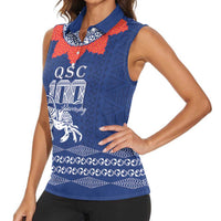 Queen Salote College 100 Years Anniversary Personalized Women Sleeveless Polo Shirt Tonga QSC Royal Blue - Polynesian Pride