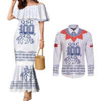 Queen Salote College 100 Years Anniversary Personalized Couples Matching Mermaid Dress and Long Sleeve Button Shirt Tonga QSC White - Polynesian Pride