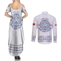 Queen Salote College 100 Years Anniversary Personalized Couples Matching Summer Maxi Dress and Long Sleeve Button Shirt Tonga QSC White - Polynesian Pride