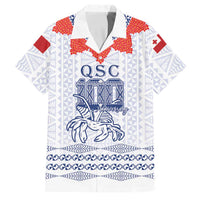 Queen Salote College 100 Years Anniversary Personalized Family Matching Off Shoulder Short Dress and Hawaiian Shirt Tonga QSC White LT7 Dad's Shirt - Short Sleeve White - Polynesian Pride