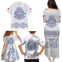 Queen Salote College 100 Years Anniversary Personalized Family Matching Puletasi and Hawaiian Shirt Tonga QSC White - Polynesian Pride