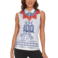 Queen Salote College 100 Years Anniversary Personalized Women Sleeveless Polo Shirt Tonga QSC White - Polynesian Pride