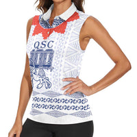 Queen Salote College 100 Years Anniversary Personalized Women Sleeveless Polo Shirt Tonga QSC White - Polynesian Pride