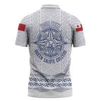 Queen Salote College 100 Years Anniversary Personalized Zipper Polo Shirt Tonga QSC White - Polynesian Pride