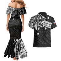 Personalised Philippines Couples Matching Mermaid Dress and Hawaiian Shirt Tribal Sun LT7 - Polynesian Pride