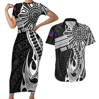 Personalised Philippines Couples Matching Short Sleeve Bodycon Dress and Hawaiian Shirt Tribal Sun LT7