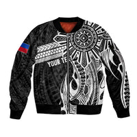 Personalised Philippines Sleeve Zip Bomber Jacket Tribal Sun LT7 Unisex Black - Polynesian Pride