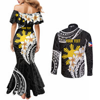 Personalised Philippines Tribal Couples Matching Mermaid Dress and Long Sleeve Button Shirt Mix Plumeria LT7 - Polynesian Pride