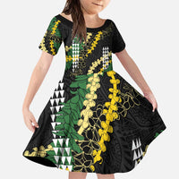 Hawaii Aloha Kakau Family Matching Puletasi and Hawaiian Shirt Puakenikeni and Maile Lei Twist