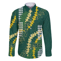 Hawaii Aloha Kakau Family Matching Tank Maxi Dress and Hawaiian Shirt Green Puakenikeni and Maile Lei Twist