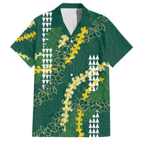 Hawaii Aloha Kakau Hawaiian Shirt Green Puakenikeni and Maile Lei Twist