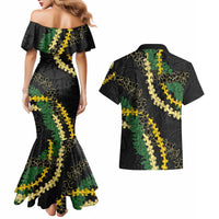 Hawaii Puakenikeni - Maile Lei Couples Matching Mermaid Dress and Hawaiian Shirt Obsidian Black