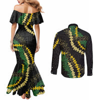 Hawaii Puakenikeni - Maile Lei Couples Matching Mermaid Dress and Long Sleeve Button Shirt Obsidian Black