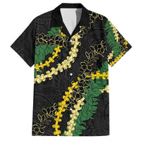 Hawaii Puakenikeni - Maile Lei Family Matching Off The Shoulder Long Sleeve Dress and Hawaiian Shirt Obsidian Black