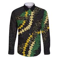 Hawaii Puakenikeni - Maile Lei Family Matching Off The Shoulder Long Sleeve Dress and Hawaiian Shirt Obsidian Black