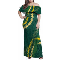 Hawaii Puakenikeni - Maile Lei Family Matching Off Shoulder Maxi Dress and Hawaiian Shirt Sage Green